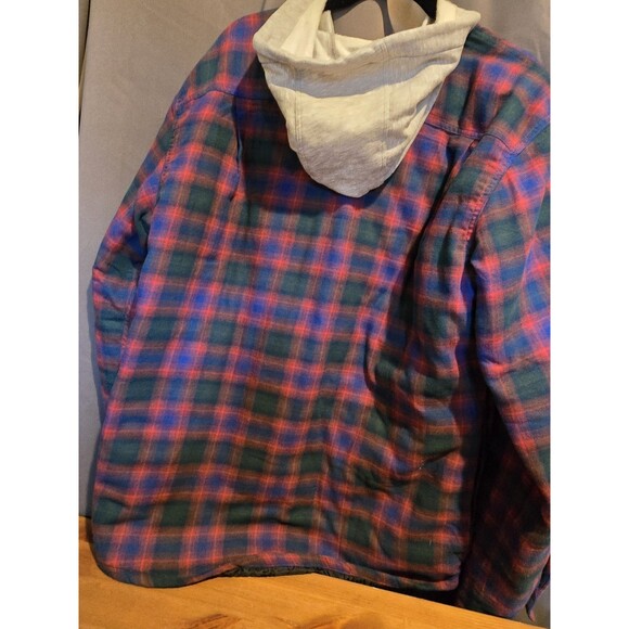 Wrangler Quilted Lined Hooded Plaid Flannel Jacket, Mens L - Picture 4 of 9